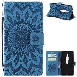 Embossing Sunflower Leather Wallet Case for Sony Xperia XZ2 Premium - Blue