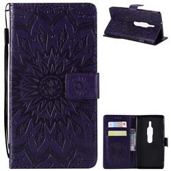 Embossing Sunflower Leather Wallet Case for Sony Xperia XZ2 Premium - Purple