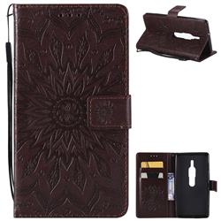 Embossing Sunflower Leather Wallet Case for Sony Xperia XZ2 Premium - Brown