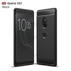 Luxury Carbon Fiber Brushed Wire Drawing Silicone TPU Back Cover for Sony Xperia XZ3 - Black