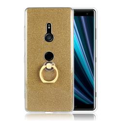 Luxury Soft TPU Glitter Back Ring Cover with 360 Rotate Finger Holder Buckle for Sony Xperia XZ3 - Golden