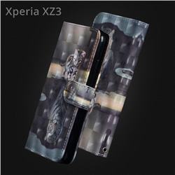 Tiger and Cat 3D Painted Leather Wallet Case for Sony Xperia XZ3