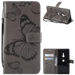 Embossing 3D Butterfly Leather Wallet Case for Sony Xperia XZ3 - Gray