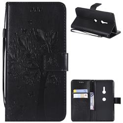 Embossing Butterfly Tree Leather Wallet Case for Sony Xperia XZ3 - Black