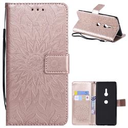 Embossing Sunflower Leather Wallet Case for Sony Xperia XZ3 - Rose Gold