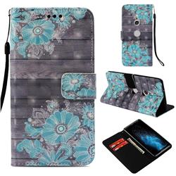 Blue Flower 3D Painted Leather Wallet Case for Sony Xperia XZ3