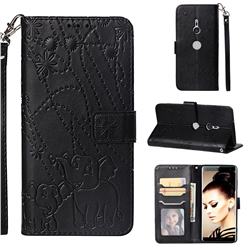 Embossing Fireworks Elephant Leather Wallet Case for Sony Xperia XZ3 - Black