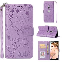 Embossing Fireworks Elephant Leather Wallet Case for Sony Xperia XZ3 - Purple