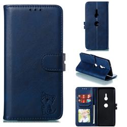 Embossing Happy Cat Leather Wallet Case for Sony Xperia XZ3 - Blue