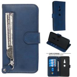 Retro Luxury Zipper Leather Phone Wallet Case for Sony Xperia XZ3 - Blue