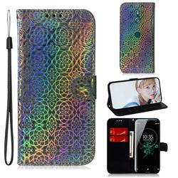 Laser Circle Shining Leather Wallet Phone Case for Sony Xperia XZ3 - Silver