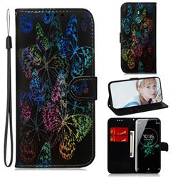 Black Butterfly Laser Shining Leather Wallet Phone Case for Sony Xperia XZ3