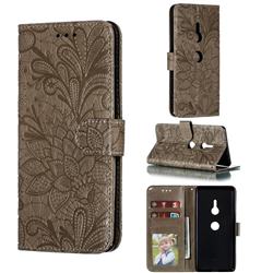 Intricate Embossing Lace Jasmine Flower Leather Wallet Case for Sony Xperia XZ3 - Gray