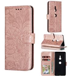 Intricate Embossing Lace Jasmine Flower Leather Wallet Case for Sony Xperia XZ3 - Rose Gold