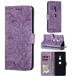 Intricate Embossing Lace Jasmine Flower Leather Wallet Case for Sony Xperia XZ3 - Purple