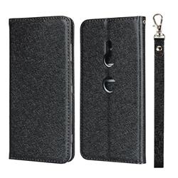 Ultra Slim Magnetic Automatic Suction Silk Lanyard Leather Flip Cover for Sony Xperia XZ3 - Black