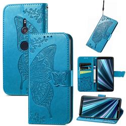 Embossing Mandala Flower Butterfly Leather Wallet Case for Sony Xperia XZ3 - Blue