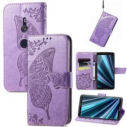 Embossing Mandala Flower Butterfly Leather Wallet Case for Sony Xperia XZ3 - Light Purple