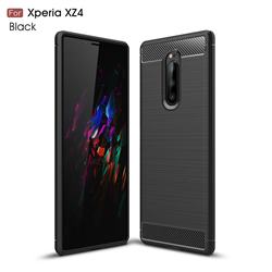Luxury Carbon Fiber Brushed Wire Drawing Silicone TPU Back Cover for Sony Xperia 1 / Xperia XZ4 - Black