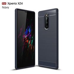 Luxury Carbon Fiber Brushed Wire Drawing Silicone TPU Back Cover for Sony Xperia 1 / Xperia XZ4 - Navy