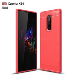 Luxury Carbon Fiber Brushed Wire Drawing Silicone TPU Back Cover for Sony Xperia 1 / Xperia XZ4 - Red