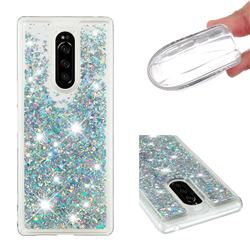 Dynamic Liquid Glitter Quicksand Sequins TPU Phone Case for Sony Xperia 1 / Xperia XZ4 - Silver
