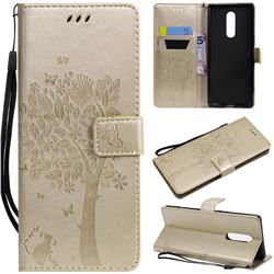 Embossing Butterfly Tree Leather Wallet Case for Sony Xperia 1 / Xperia XZ4 - Champagne