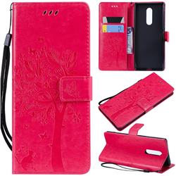 Embossing Butterfly Tree Leather Wallet Case for Sony Xperia 1 / Xperia XZ4 - Rose
