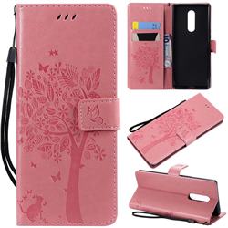 Embossing Butterfly Tree Leather Wallet Case for Sony Xperia 1 / Xperia XZ4 - Pink