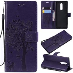 Embossing Butterfly Tree Leather Wallet Case for Sony Xperia 1 / Xperia XZ4 - Purple