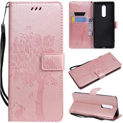 Embossing Butterfly Tree Leather Wallet Case for Sony Xperia 1 / Xperia XZ4 - Rose Pink