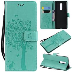 Embossing Butterfly Tree Leather Wallet Case for Sony Xperia 1 / Xperia XZ4 - Cyan