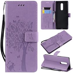 Embossing Butterfly Tree Leather Wallet Case for Sony Xperia 1 / Xperia XZ4 - Violet