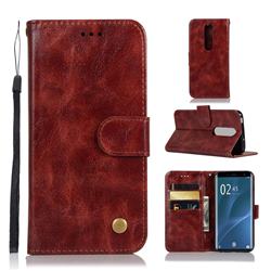 Luxury Retro Leather Wallet Case for Sony Xperia 1 / Xperia XZ4 - Wine Red