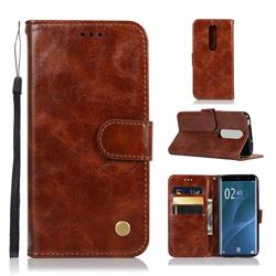 Luxury Retro Leather Wallet Case for Sony Xperia 1 / Xperia XZ4 - Brown