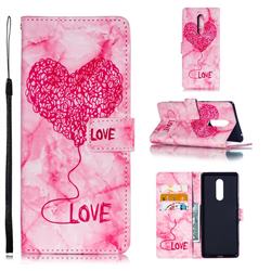 Marble Heart PU Leather Wallet Phone Case for Sony Xperia 1 / Xperia XZ4 - Red