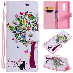 Cat and Tree PU Leather Wallet Case for Sony Xperia 1 / Xperia XZ4