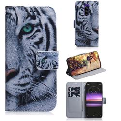 White Tiger PU Leather Wallet Case for Sony Xperia 1 / Xperia XZ4