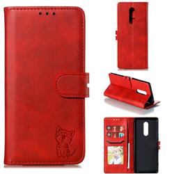 Embossing Happy Cat Leather Wallet Case for Sony Xperia 1 / Xperia XZ4 - Red