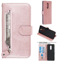 Retro Luxury Zipper Leather Phone Wallet Case for Sony Xperia 1 / Xperia XZ4 - Pink