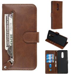 Retro Luxury Zipper Leather Phone Wallet Case for Sony Xperia 1 / Xperia XZ4 - Brown