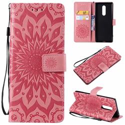 Embossing Sunflower Leather Wallet Case for Sony Xperia 1 / Xperia XZ4 - Pink