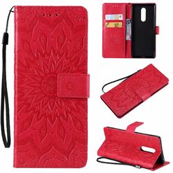 Embossing Sunflower Leather Wallet Case for Sony Xperia 1 / Xperia XZ4 - Red