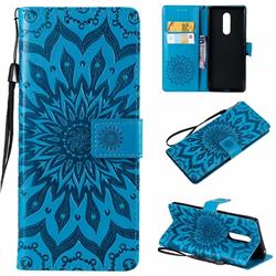 Embossing Sunflower Leather Wallet Case for Sony Xperia 1 / Xperia XZ4 - Blue