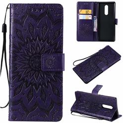 Embossing Sunflower Leather Wallet Case for Sony Xperia 1 / Xperia XZ4 - Purple
