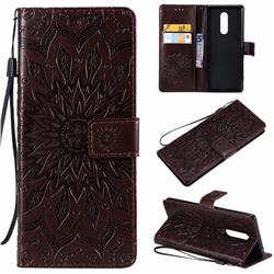 Embossing Sunflower Leather Wallet Case for Sony Xperia 1 / Xperia XZ4 - Brown