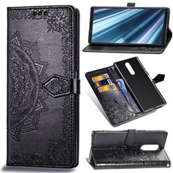 Embossing Imprint Mandala Flower Leather Wallet Case for Sony Xperia 1 / Xperia XZ4 - Black