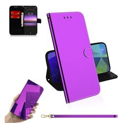 Shining Mirror Like Surface Leather Wallet Case for Sony Xperia 1 / Xperia XZ4 - Purple