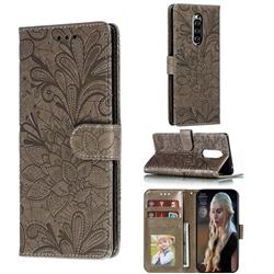 Intricate Embossing Lace Jasmine Flower Leather Wallet Case for Sony Xperia 1 / Xperia XZ4 - Gray