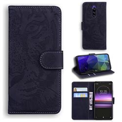 Intricate Embossing Tiger Face Leather Wallet Case for Sony Xperia 1 / Xperia XZ4 - Black